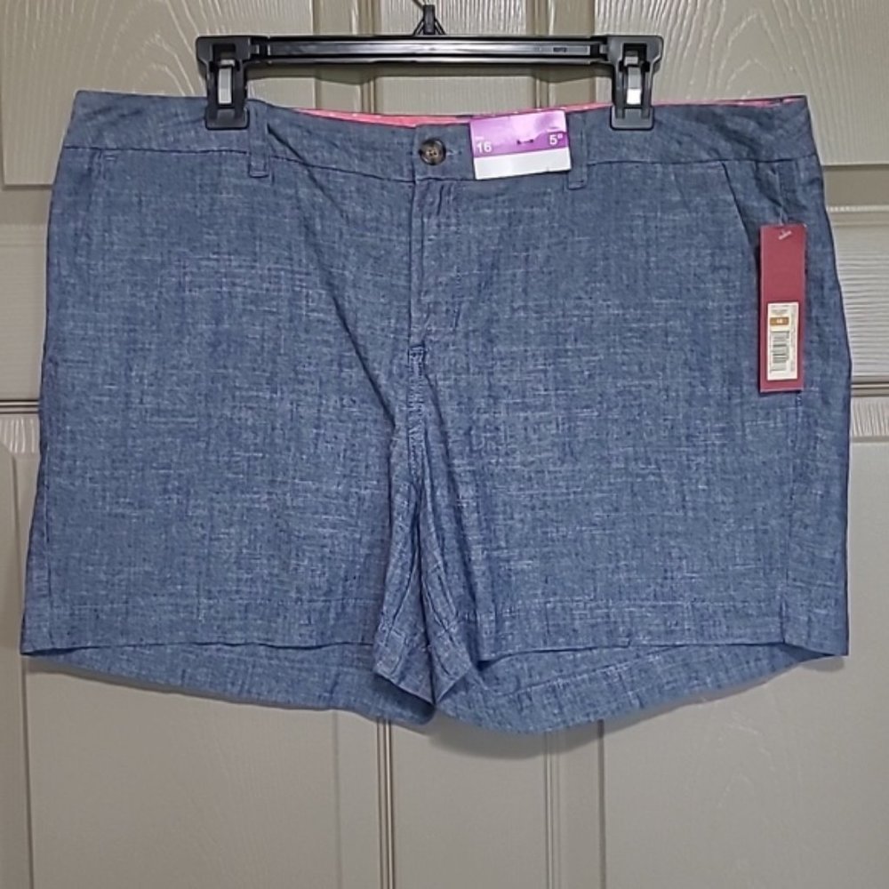 NWT Merona Chambray 5" Four Pocket Chino 100% Cotton Shorts womens 16